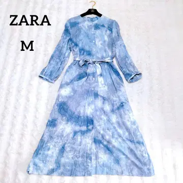 ZARA 타이다이 패턴 드레이프감 블루 긴팔 롱 원피스 M 자라 벨트