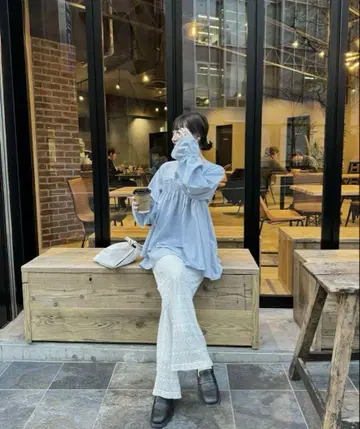 hinari 아지메 프릴 블라우스 색스 블루