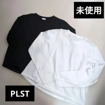 미사용 플라스테 코튼 티셔츠 화이트 블랙