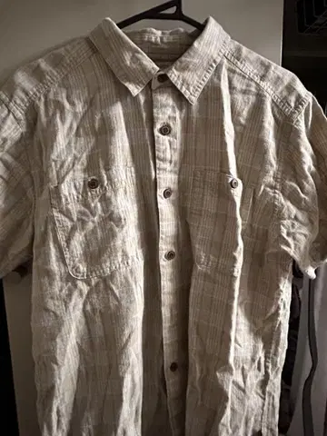 patagonia 남성용 반팔 셔츠 M 베이지 체크 무늬