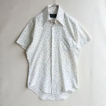 빈티지 70s 남성용 반팔 셔츠 카라심 아토믹 패턴 화이트 구제 의류