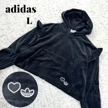 adidas 벨로아 후드티 발렌타인 후디 하트 자수 프릴 블랙 L