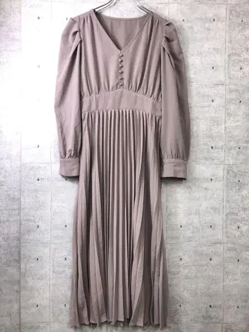 레트로 고급 GRL 구제 의류 V넥 싸개 단추 긴팔 플리츠 절개 원피스