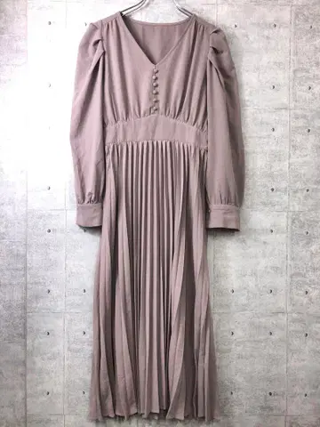 레트로 고급 GRL 구제 의류 V넥 싸개 단추 긴팔 플리츠 절개 원피스