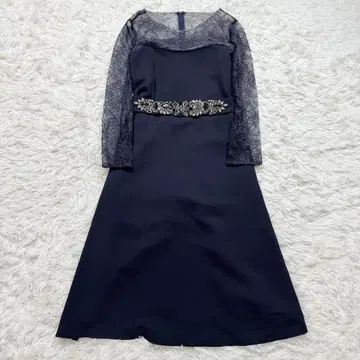 그레이스 콘티넨탈 비쥬 벨트 원피스 레이스 드레스 네이비