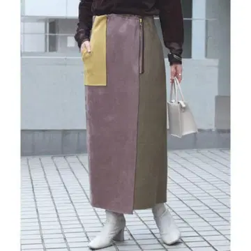 라비앙제 바이컬러 스웨이드 타이트 스커트 미사용 새상품