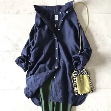 새상품급*피나모레 코튼 린넨 긴팔 셔츠 40 네이비 루즈핏 이탈리아제