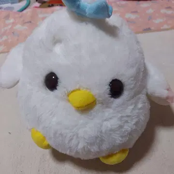 우미네코 화이트 봉제 인형 파랑 리본 포함