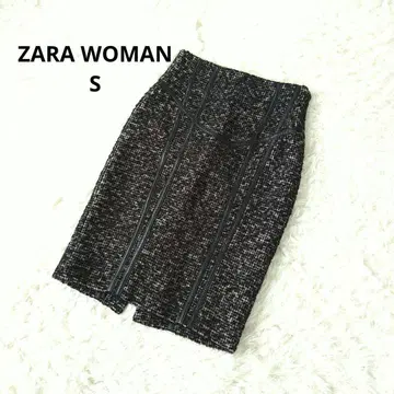 ZARA WOMAN 트위드 파이핑 타이트 스커트 무릎 기장 블랙 S