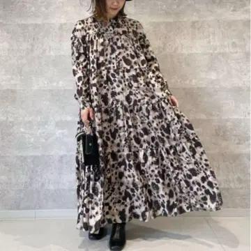 새상품급 doudou 도두 레오파드 레오파드 무늬 원피스 플레어 루즈핏