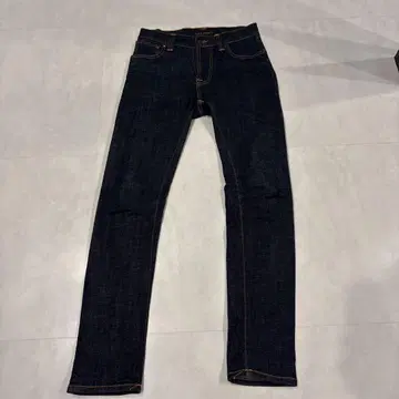 누디 진스 다크 블루 스키니 데님 오렌지 스티치