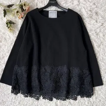 BEARDSLEY 비어즐리 밑단 레이스 코튼 티셔츠 블랙 F