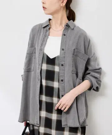 샴브레이 데님 조 셔츠 차콜