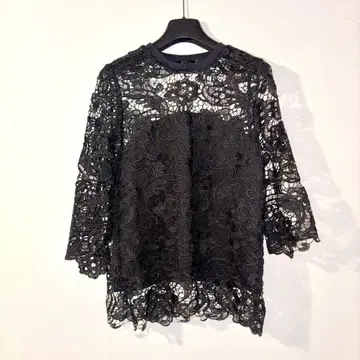 ZARA 블랙 레이스 7부 소매 상의 블라우스 전체 레이스