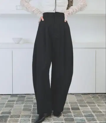 하이웨스트 와이드 팬츠 블랙 브라운