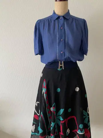 vintage 온워드 레이스 블라우스 80's 90's 퍼프 슬리브