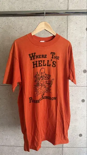 오렌지 그래픽 T셔츠 X-LARGE 70s usa