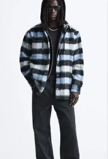 레어 즉시 완판 초고배색 ZARA 텍스처 체크 셔츠 자켓 L