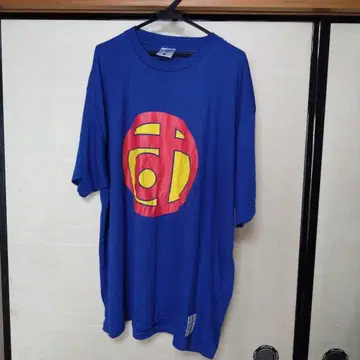 SUPPAMAN 프린트 T셔츠 파란색 오버 사이즈