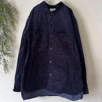 STILL BY HAND 코듀로이 밴드 칼라 셔츠 네이비 사이즈 46