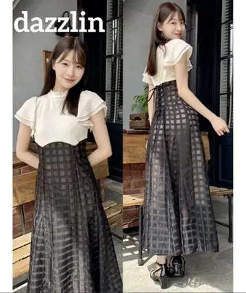 dazzlin 시어 체크 코르셋 원피스