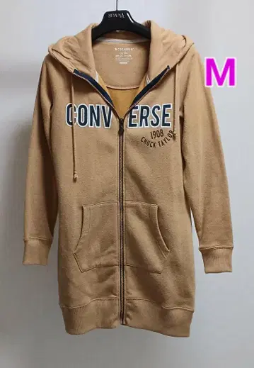 CONVERSE 머스타드색 풀 집업 후드티 M