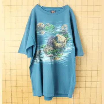 90s USA SIGNAL 반팔 랏코 프린트 T셔츠 블루 XL aw93