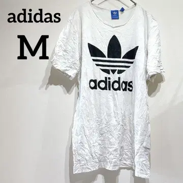 adidas [ M ] 화이트 반팔 로고 셔츠 상의 화이트