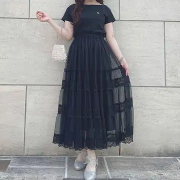 레이스 절개 튤 캉캉 스커트 앙앙제핀토
