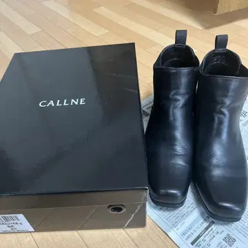 CALLNE Squaretoe Real 가죽 힐 부츠 사이드 고어