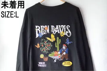 미사용 BEN DAVIS 자수 패턴 긴팔 T셔츠 L 블랙 롱T
