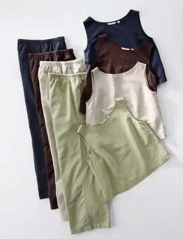 UNIQLO 린넨 블렌드 블라우스 슬리브리스 이지 팬츠 2종 세트