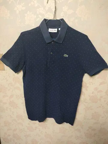 LACOSTE 네이비 도트 무늬 피케 셔츠 US S