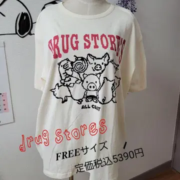 DRUG STORES 동물 프린트 티셔츠 FREE 사이즈