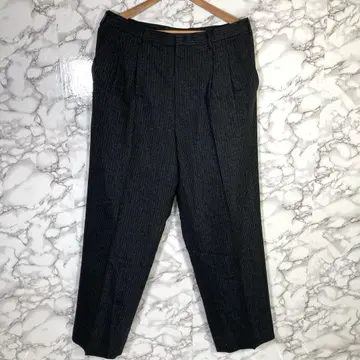 빅 사이즈 일본제 (LL) 스트라이프 슬랙스 투 턱 블랙