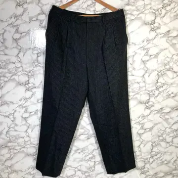 빅 사이즈 일본제 (LL) 스트라이프 슬랙스 투 턱 블랙