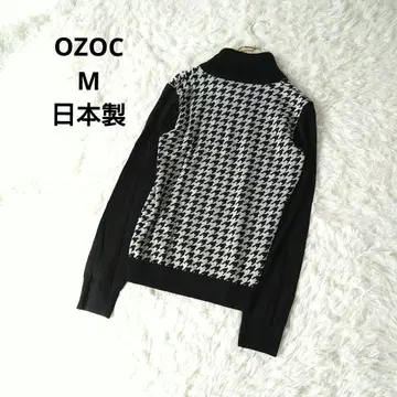 OZOC 하운드 투스 스탠드 카라 긴팔 스웨터 M 일본제 울