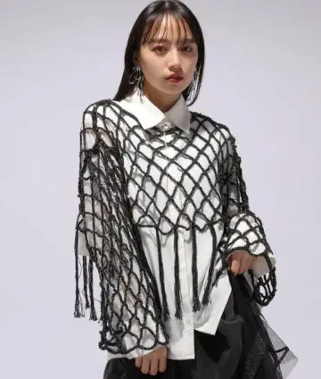 HARE 하레 스팽글 메쉬 프린지 니트