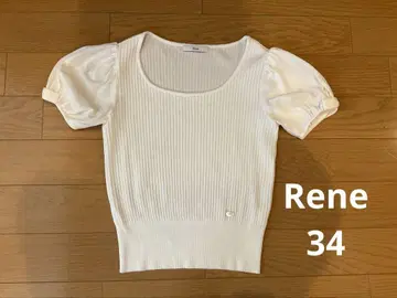 르네 Rene 화이트 리브 니트 반팔 퍼프 슬리브 34