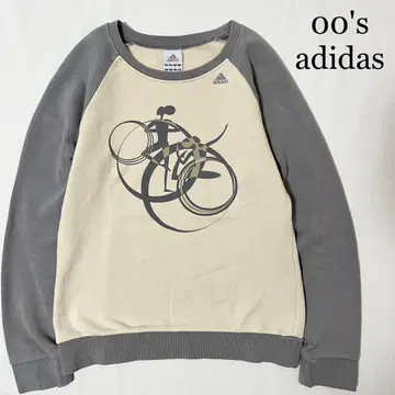 00년대 adidas 자수 로고 아트 래글런 맨투맨 여성용 구제 의류