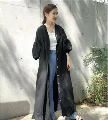 IENA 이에나 린넨 혼방 프릴 칼라 셔링 긴팔 원피스 36 블랙