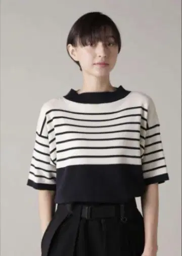 마가렛호웰 24SS 코튼 캐시미어 반팔 니트 보더