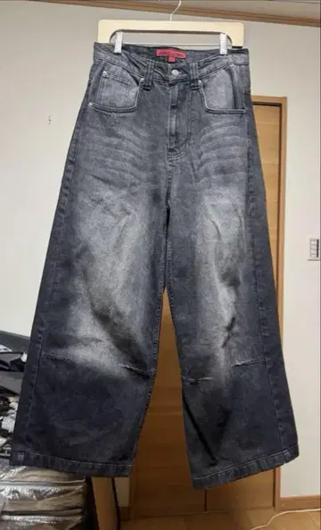 제이드 런던 w30 블랙 그레이 배기 데님