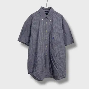 nautica 핑 체크 무늬 반팔 셔츠 네이비 화이트 L I25M