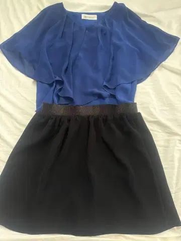 파랑 쉬폰 플레어 드레스 상하의 세트