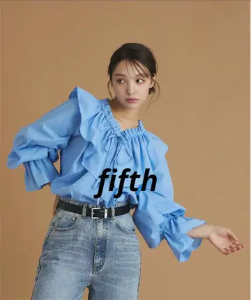 fifth 피프스 리본 프릴 블라우스 블루 긴팔 M