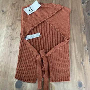 ZARA 등 파임 슬리브리스 니트 L 브라운 새상품