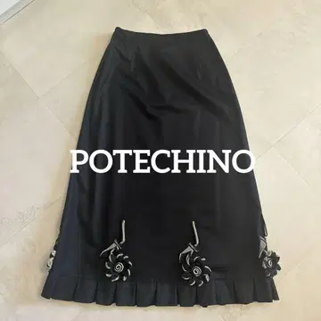 [ 거의 미사용 ] POTECHINO 포테치노 사에라 롱 스커트 블랙 꽃