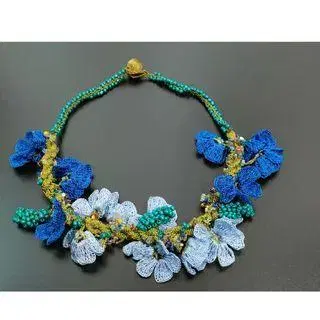 o26-36 터키 오야 자수 목걸이 블루 밸리댄스 꽃 자수
