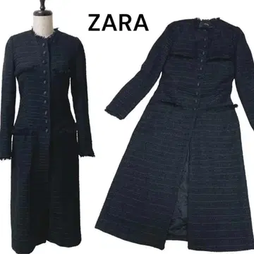 ZARA 트위드 노카라 코트 성숙한 아름다움 블랙 아름다운 실루엣